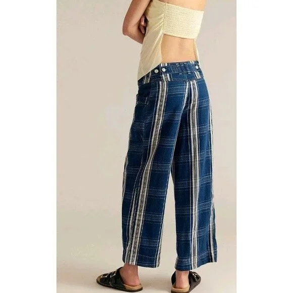 Free People Brecan Plaid Blue Pants High Rise Boho Goblincore Women’s SZ 30 - Picture 3 of 13
